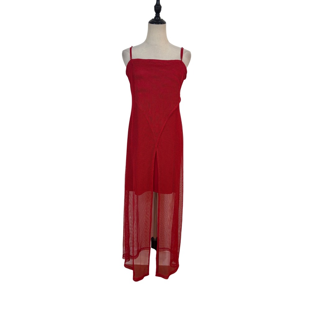 Vtg 90s Next Up Maxi Dress Large Red Mesh Net Overlay Fairy  Grunge Whimsigoth
